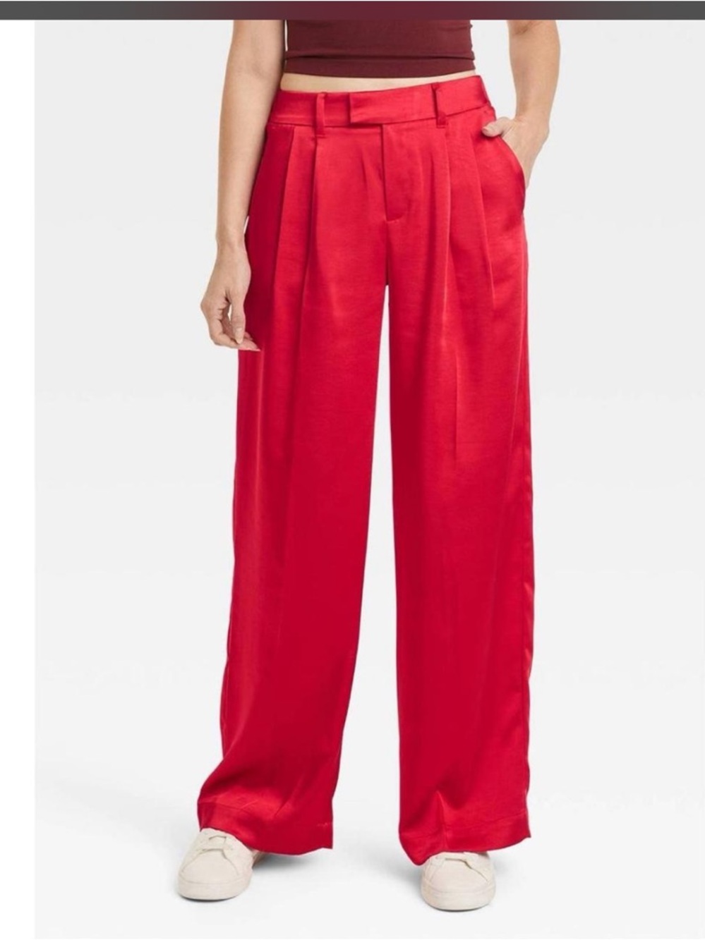 A New Day Wide-Leg High-Rise Satin Trousers